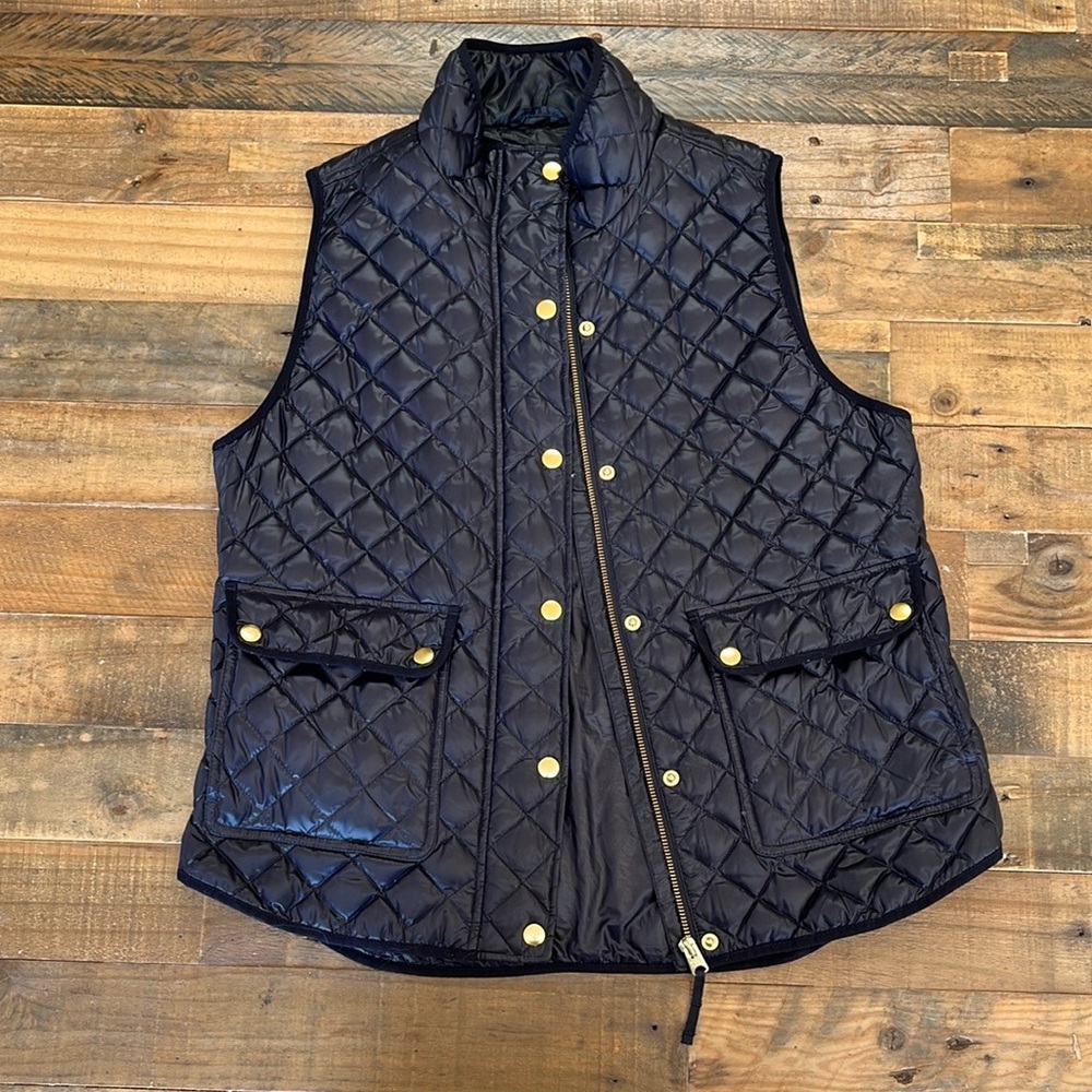 J. Crew Quilted Navy Vest with Gold Accents